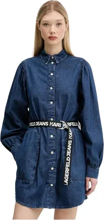 Karl Lagerfeld Vestido Camisero de Mezclilla con Mangas Abullonadas - Dresses - Mujer - Azul - L
