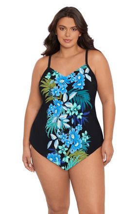Trimshaper Hank Handkerchief Tankini Swimsuit Top in Fern Delight at Nordstrom, Size 22W