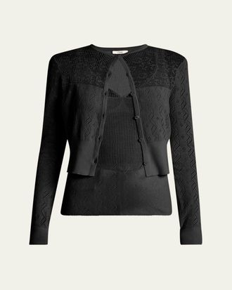 Chlo&eacute; Embroidered Pointelle Cotton Combo Top