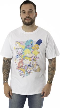 Nickelodeon Mens Short Sleeve T-Shirt | Adults Classic 90s Cartoon Short Sleeve Graphic Tee | Iconic Group Character Retro White Short-Sleeve Top | Nick Nostalgic