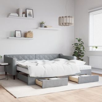 vidaXL Sof&aacute; Cama Nido Con Cajones Tela Gris Claro 90x200 Cm Vidaxl