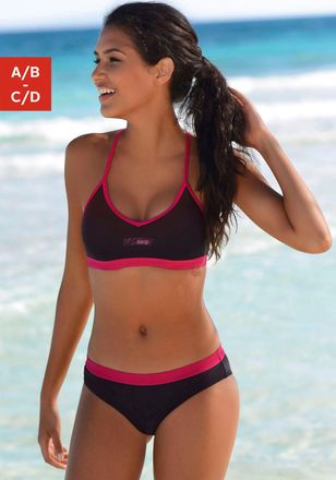 Venice Beach Bustier-Bikini VENICE BEACH, Damen, Gr. 34, Cup C/D, schwarz (schwarz, pink), Polyamid, unifarben, Bikini-Sets Bustier-Bikini, mit abget&ouml;nten Details