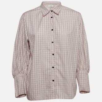 Sandro Pink Checkered Cotton Puff Sleeves Shirt