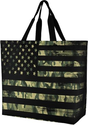 Generic U.S. Camouflage Flag Reusable Shopping Bags Large Capacity Grocery Bag Heavy Duty Tote for Women 40x40x16cm