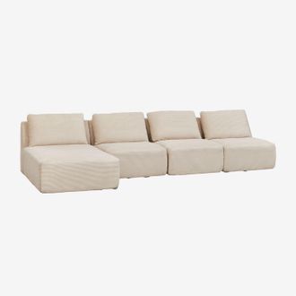 Sklum Sof&aacute; Modular Chaise Longue Izquierdo De 4 Piezas En Pana Envasado Al Vac&iacute;o Temple Sklum