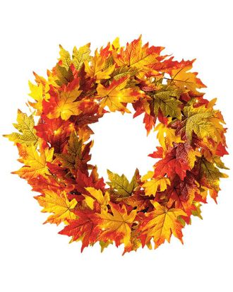 Glitzhome Handmade Fall Lighted Maple Leaves Wreath With Timer