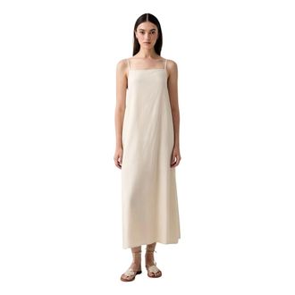Vicolo Kleedjes, Dames, Beige, M, Linnen, Jurk van linnenmix met ruches aan de achterkant