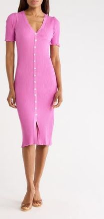 FRNCH Lydia Short Sleeve Ribbed Sweater Dress in Violine at Nordstrom Rack, Size Medium