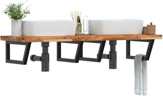 vidaXL Estante De Lavabo De Pared Acero Y Madera Maciza De Acacia Vidaxl