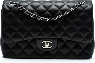 Chanel Pre-owned Womens Jumbo Classic Lambskin Double Flap - Black Leather - One Size