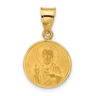 Diamond2Deal 14k Yellow Gold Polished and Satin Solid Sacred Heart of Jesus Medal