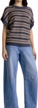 Elan Stripe Short Sleeve Sweater In Navy