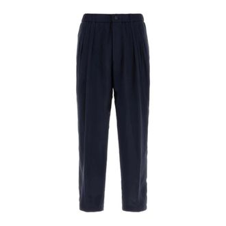 Giorgio Armani Wide Trousers, male, Blue, Size: S Faded Viscose Twill Trousers with Pleats