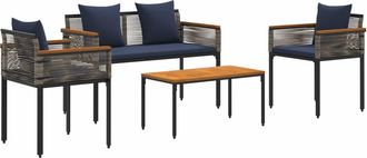 vidaXL Juego De Muebles De Exterior Gris Y Azul Marino Rat&aacute;n Sint&eacute;tico Vidaxl