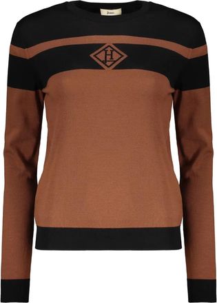 Herno striped logo-embroidered sweater - women - Virgin Wool - 36 - Brown