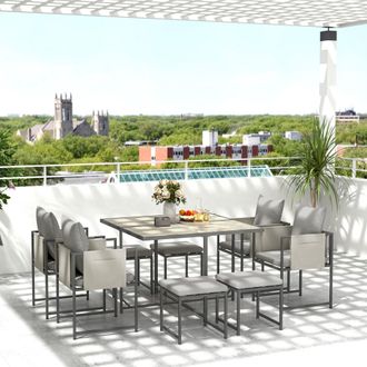 OUTSUNNY 8 Seater Garden Dining Set, Cube Garden Furniture with Cushions in Grey