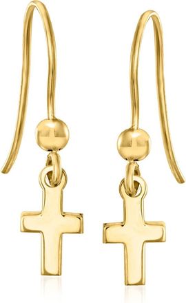 RS Pure by Ross-Simons Italian 10kt Yellow Gold Petite Cross Drop Earrings