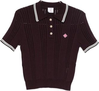 Casablanca Short-Sleeved Knit Polo With Vertical Open-Knit Stripes