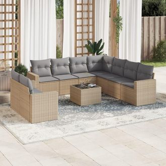 vidaXL Juego De Sof&aacute;s Jard&iacute;n Con Cojines Beige 10 Pzas Rat&aacute;n Sint&eacute;tico Vidaxl