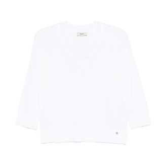 Herno Bianco Sweater Stijlvol Ontwerp Zacht Gevoel - Dames - V-hals truien - Wit - M - Katoen - Truien & Vesten