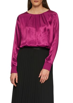 s.Oliver Black Label Langarmshirt S.OLIVER BLACK LABEL, Damen, Gr. 44, lila (plum), Obermaterial: 100% Viskose, unifarben, taillenbedeckt, U-Boot-Ausschnitt, B&uuml;ndchen, Shi