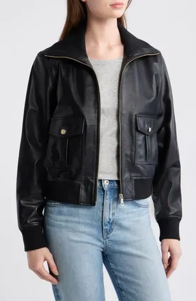 Bernardo Short Leather Jacket in Black at Nordstrom, Size Xx-Large