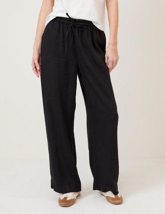 Nobody's Child Black Linen-Blend Straight Leg Trousers