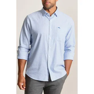 Tommy Bahama Sarasota Stretch Ventura Coast Solid White IslandZone Button-Up Shirt in Vacation Blue at Nordstrom, Size 2Xb