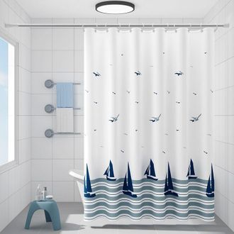 OEM Cortina De Ducha Antimoho De 180x200 Cm, Impermeable Y Lavable, De Poli&eacute;ster Con Estampado Oce&aacute;nico, Ideal Para Ba&ntilde;era Y Cabina De Ducha. Incluye Ganc
