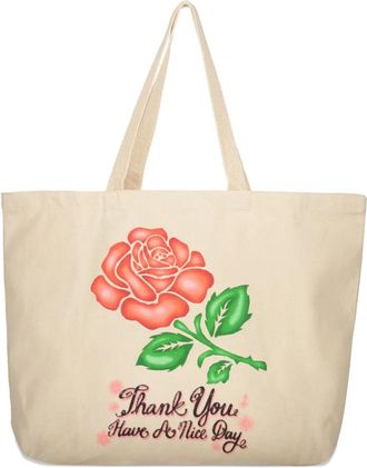 Market rose-print tote bag - men - Cotton - One Size - Neutrals