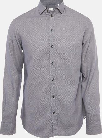 Armani Blue Patterned Cotton Long Sleeve Shirt