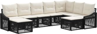 vidaXL Conjunto De Sof&aacute;s De Jard&iacute;n 9 Uds. Negro Rat&aacute;n Sint&eacute;tico Vidaxl