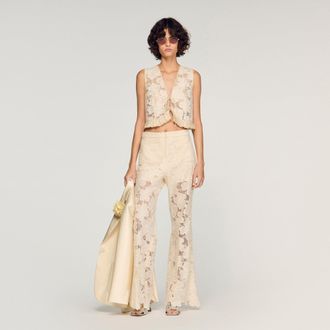 Sandro Guipure ruffle crop top