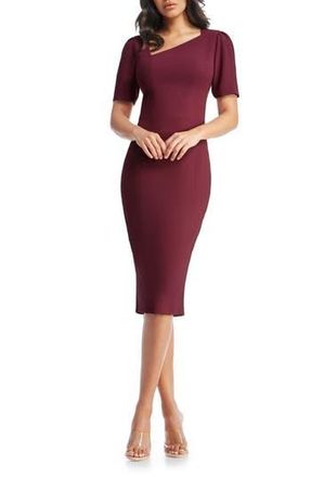 Dress The Population Ruth Asymmetric Neck Midi Dress in Burgundy at Nordstrom Rack, Size Large