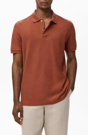 Mango Regular Fit Cotton Piqu&eacute; Polo in Burnt Orange at Nordstrom, Size Small
