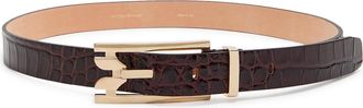 Victoria Beckham Dorian Pin Buckle Crocodile-effect Leather Belt - Dark Brown - 100 (UK18 / Xxl)