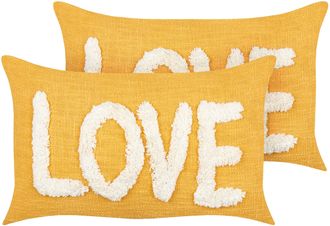 Beliani Beliani - Lote De 2 Cojines Decorativos Fabricados En Algod&oacute;n En Color Amarillo 30 X 50 Cm Love