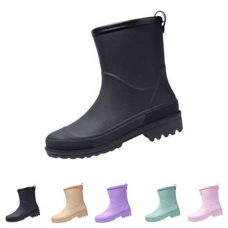 Generic Slip On Rain Boots for Womens Wellington Mid Calf Boots with Plush Lined Waterproof, Anti-Slip Ankle Snow Booties Ladies Winter Warm Outdoor Rain Shoe