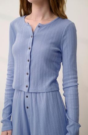 Lunya Short Sleeve Pointelle Cardigan in Bluebell Bloom at Nordstrom, Size X-Large