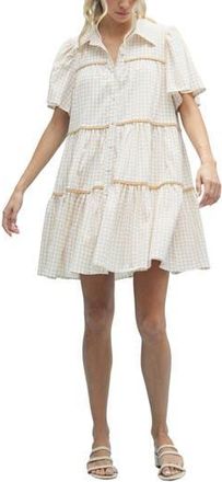 Wishlist Check Print Buttoned Babydoll Dress in Taupe/White at Nordstrom Rack, Size Medium