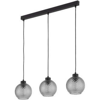 Luminosa Light Designs TK Devon L&aacute;mpara colgante de techo tipo barra, color negro y cristal grafito, 3 bombillas E27