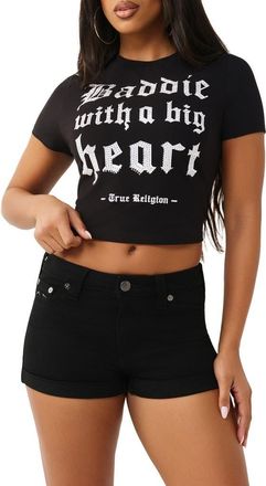 True Religion True Baddie Crop Stretch Cotton Graphic T-Shirt in Jet Black at Nordstrom, Size Xx-Large