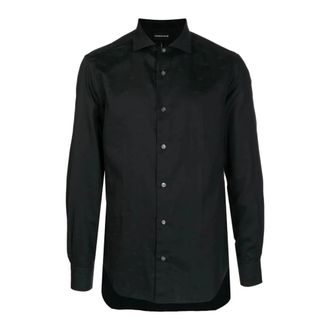 Emporio Armani Regular Fit overhemd met all-over adelaar logo - Heren - Casual Overhemden - Zwart - M - Katoen - Overhemden