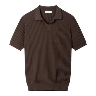Roberto Collina V-neck Knitwear, male, Brown, Size: 2XL Ribbed Open Collar Knit Polo