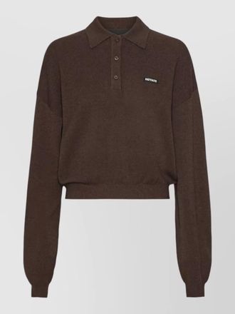 Rotate cropped logo knit polo ribbed trims
