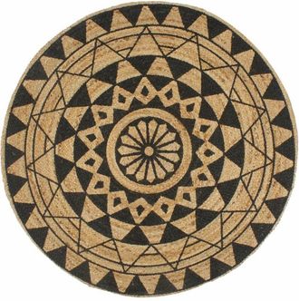 vidaXL Alfombra de yute tejida a mano con estampado negro 120 cm Vidaxl