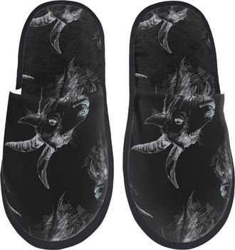 Generic Slipper Goat Heads Hand Drawn Black Cool Breathable Slippers Cozy House Shoes For Winter Men Travel M