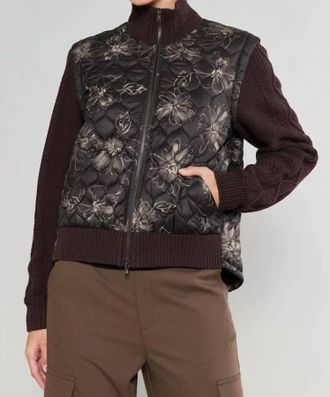 Current Air Floral Quilted Sweater Mixed Media Jacket In Black Floral