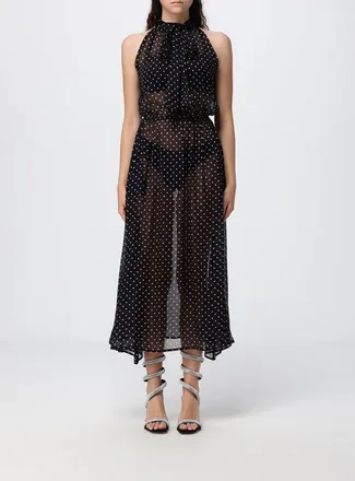 Crida Milano Abito midi Taormina in chiffon di seta a pois con scollo allamericana