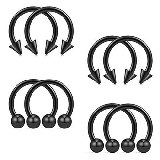 Generic 8Pcs Surgical Steel Ball&Amp;Spike Horseshoe Nose Septum Piercing Ring Black Set Ball Cone Lovely and Attractive